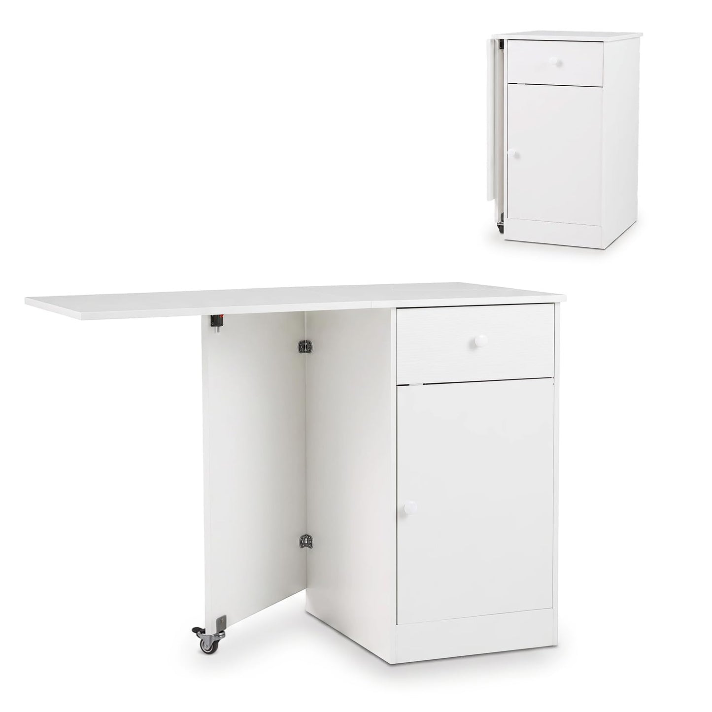 Folding Dining Table for 4-6 with Drawer & Cabinet on Wheel