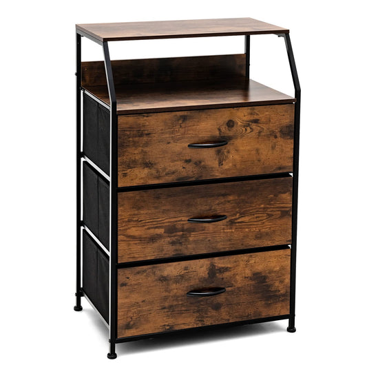 3-Drawer Dresser with Wooden Top and Front for Bedroom Living Room