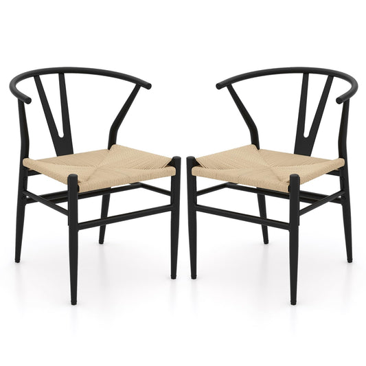 Weave Dining Chair Set of 2 Mid-Century Modern Metal Kitchen Dinner Accent Side Armchair