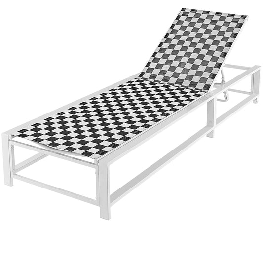 6-Level Adjustable Patio Chaise Lounge Chair Deck Sunbed with Rolling Wheels