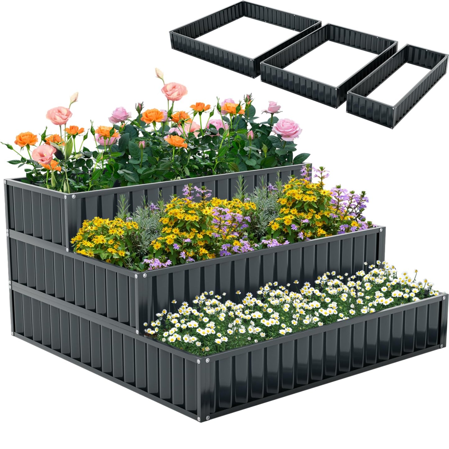 3-Tier Raised Garden Bed with Open ended Base for Vegetable Fruit Flower Herb