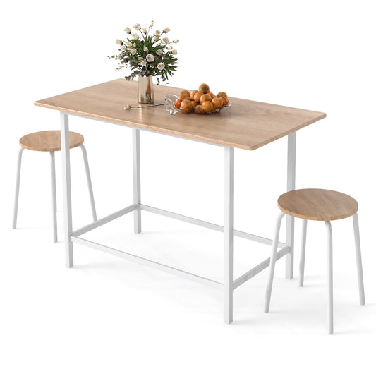 3 Piece Wooden Breakfast Kitchen Table and Stools with Metal Legs