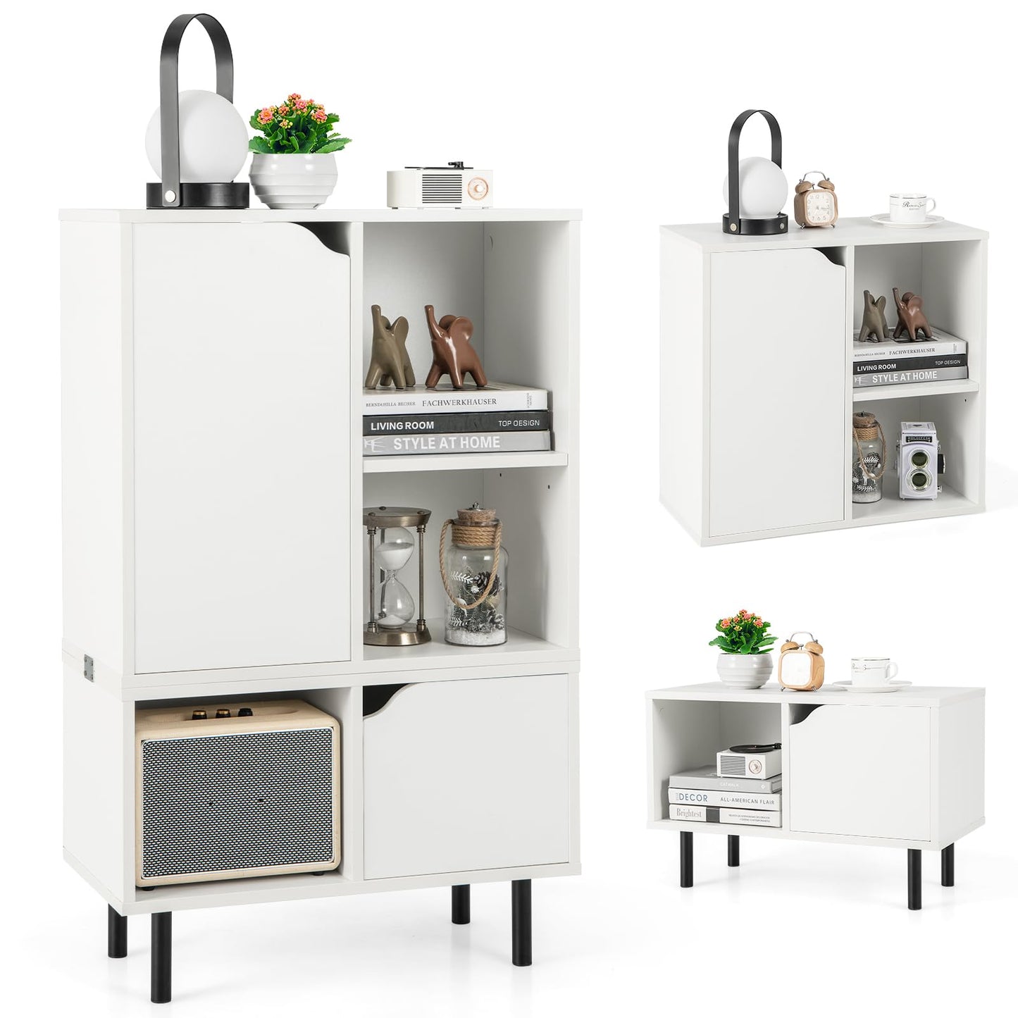 Stackable Bookcase with Adjustable Shelf and Cubes for Living Room Bedroom