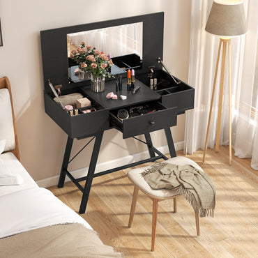 2-in-1 Vanity Desk with Mirror and Charging Station