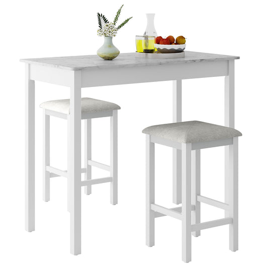3 Pieces Pub Counter-Height Bar Table Set with Rubber Wood Legs