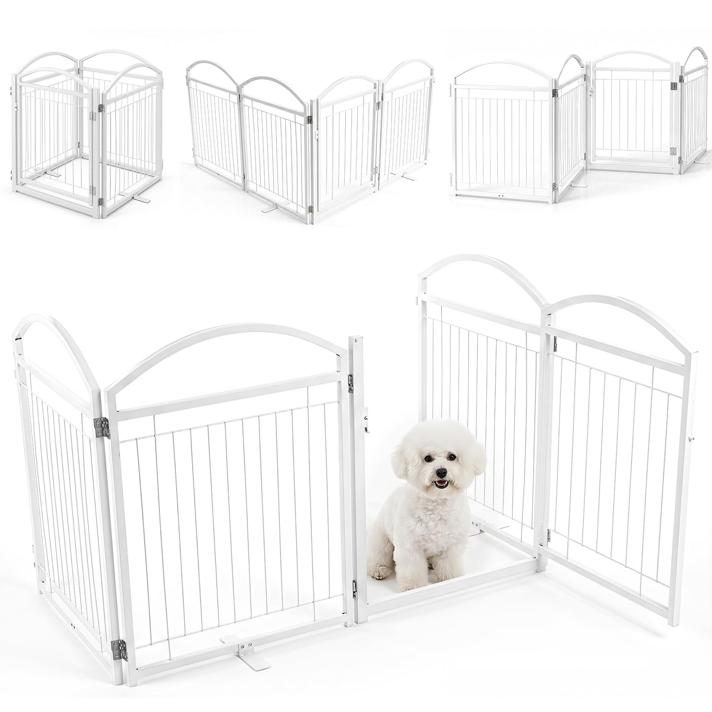 4 Panels Folding Dog Stair Gate, Freestanding Pet Playpen