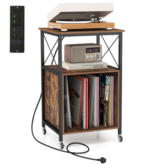 Record Player Stand with Built in Charging Station