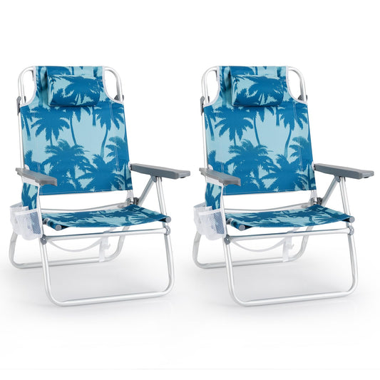 2-Pack Beach Chairs 5-Position Adjustable Folding Chair with Towel Bar