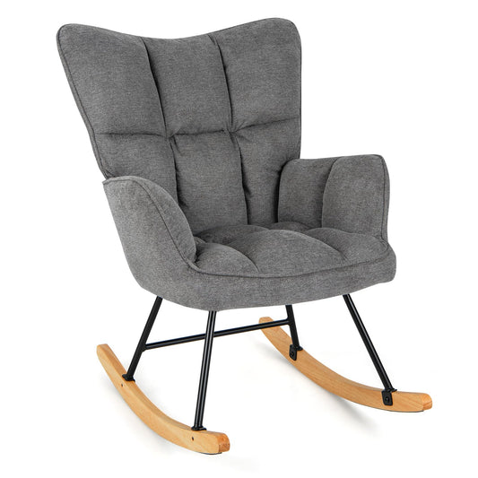 Linen Nursery Rocking Chair Modern Rocking Accent Chair with High Backrest