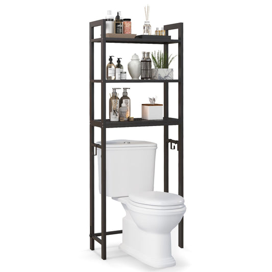 Freestanding Bathroom Shelf Space Saver with 3-Tier Mesh Shelves and 3 Hooks