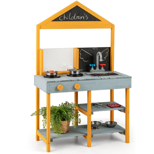 Kids Mud Kitchen Outdoor Kitchen Playset with Educational Plant Viewer
