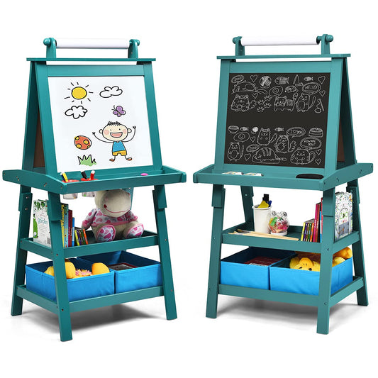 Double Sided Blackboard and Magnetic Whiteboard Easels with Paper Roll