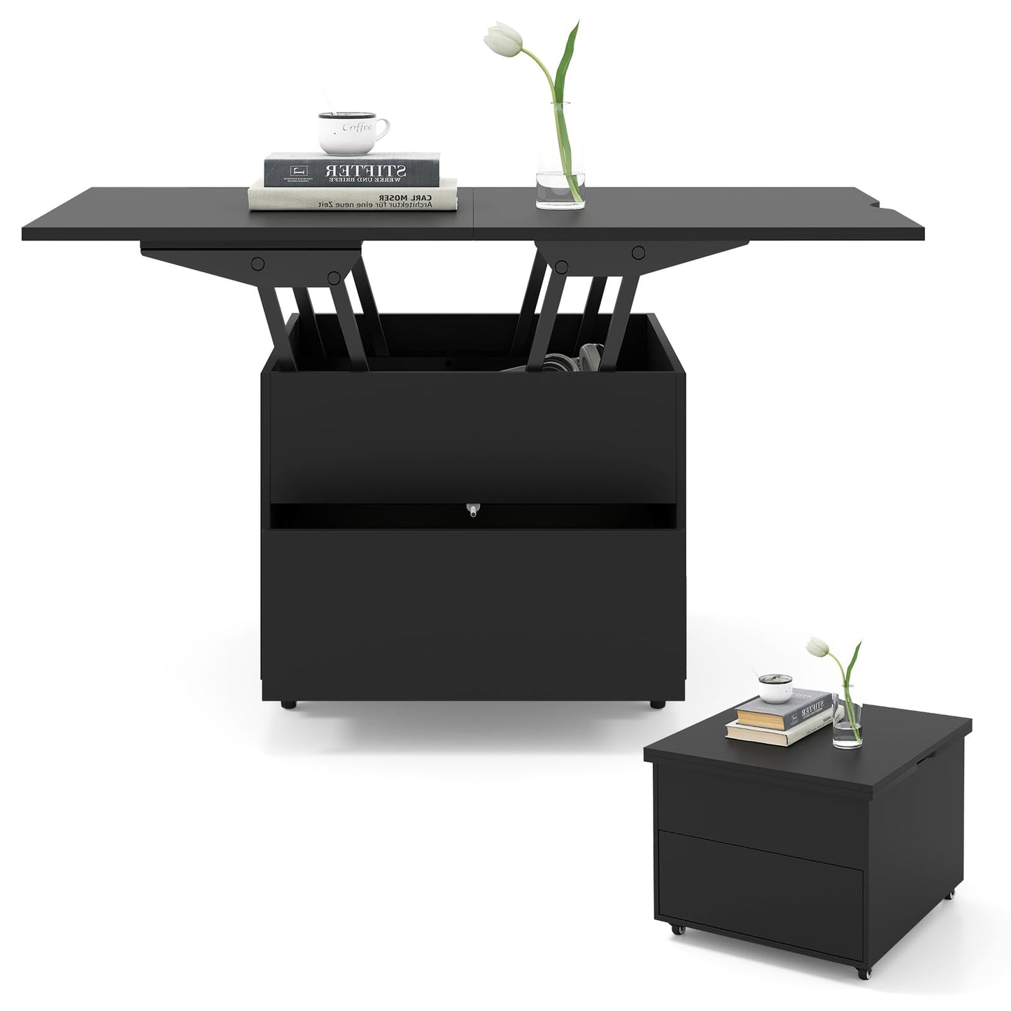 Lift Up Top Coffee Table, 3-in-1 Convertible Wooden Cocktail Center Table