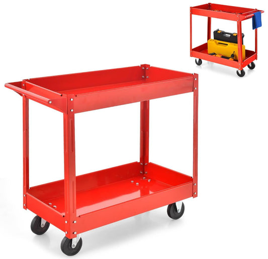Metal Frame Utility Service Cart with 4 Wheels and Handle