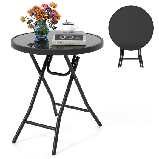 46cm Round Tempered Glass Top Small Garden Table