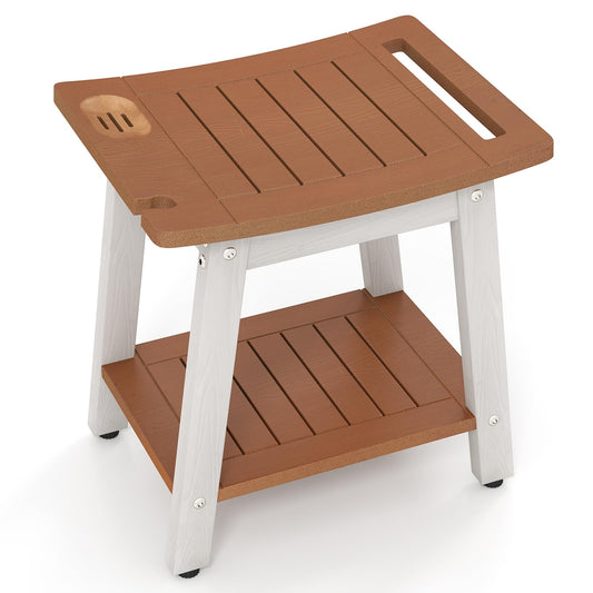 HIPS Slatted Spa Bath Stool Seat with Storage Shelf