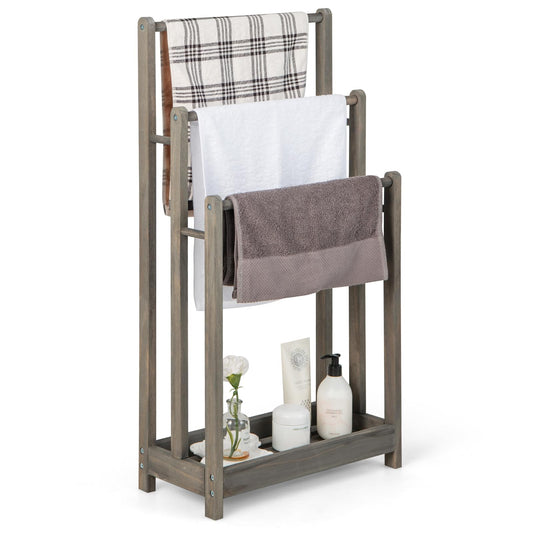 Freestanding Bathroom Towel Rail with Bottom Shelf and Anti-toppling Device