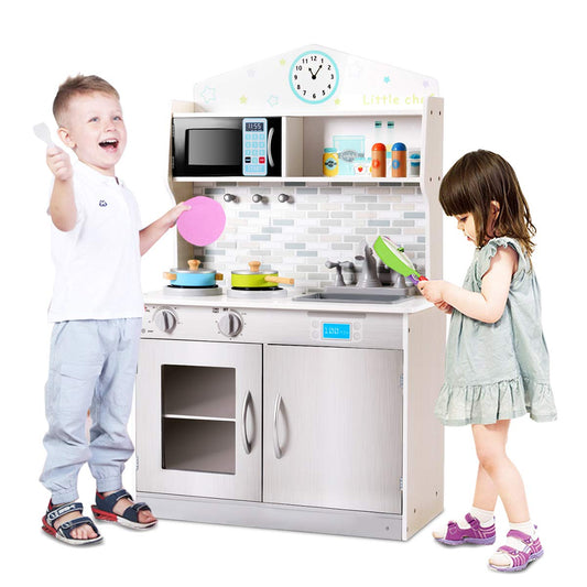 Wooden Play Kitchen with Utensil Set