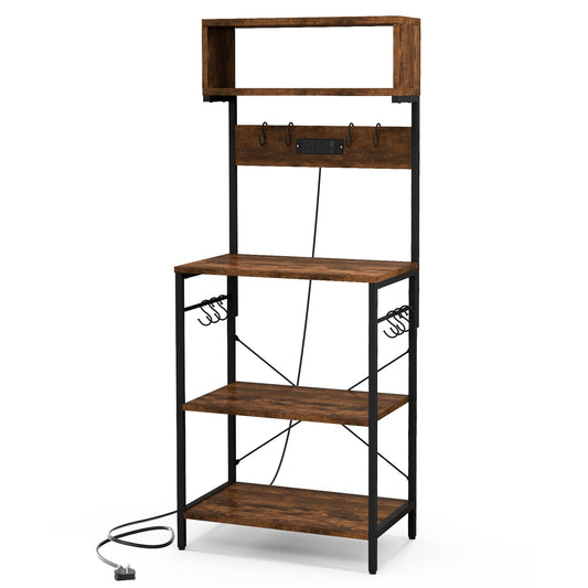 153 cm Tall Microwave Stand Kitchen Bakers Rack with Power Outlet