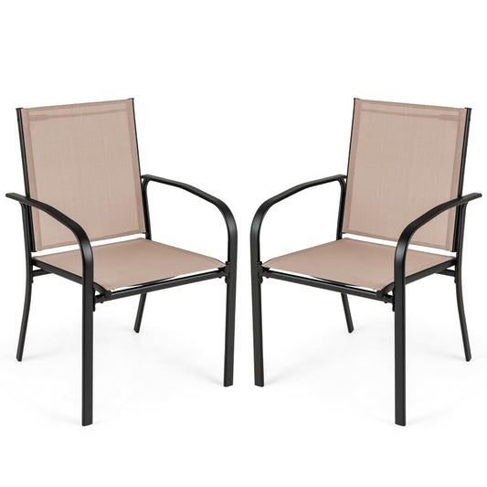 Giantex Garden Chairs Set of 2 Stackable Outdoor Dining Chairs with Breathable Backrest & Seat