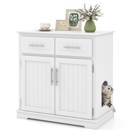 Wooden Cat Litter Box Enclosure with 2 Drawers