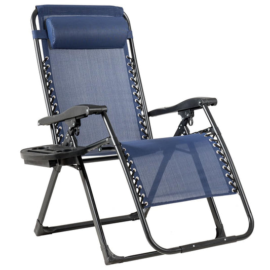 Oversized Patio Folding Zero Gravity Chair with Removable Pillow and Side Tray