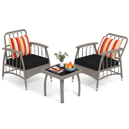 3 Pieces Patio PE Wicker Furniture Set with 5-Level Adjustable Backrest
