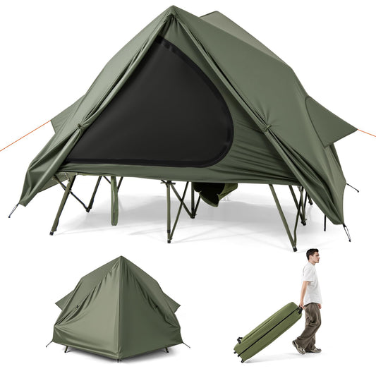 2-Person Foldable Off-Ground Camping Cot Tent with Wheeled Bag