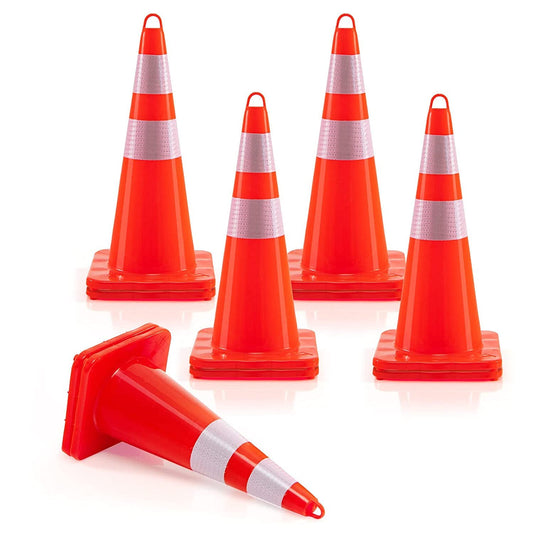 10/12 Pack 69cm Traffic Cones, Self Weighted Orange Road Safety Cones with Reflective Collars