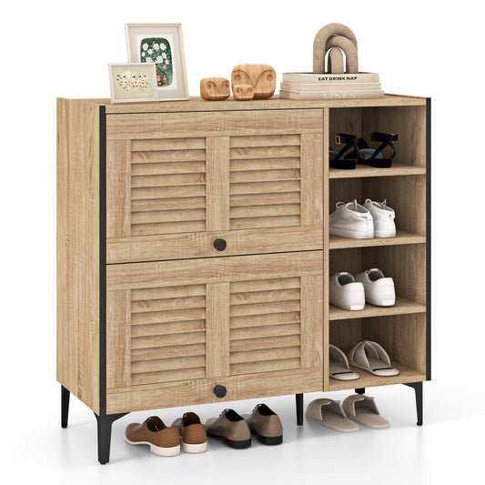 Freestanding Shoe Storage Cabinet Organizer with Flip Doors