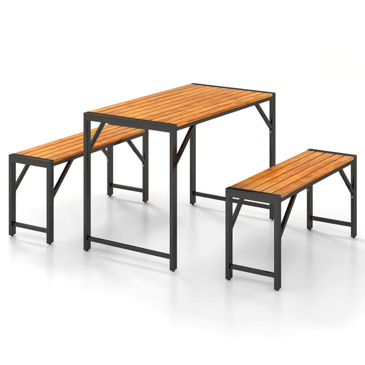 3 Pieces Patio Dining Set with Outdoor Picnic Table and 2 Benches for 4 People
