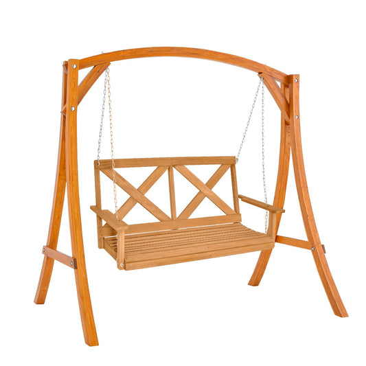 Solid Wood Patio Swing Bench Loveseat Chair with Stand Frame