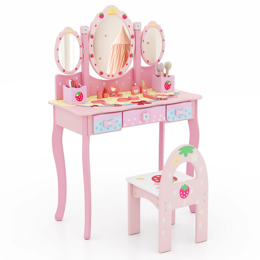 2-in-1 Kids Vanity Table and Chair Set