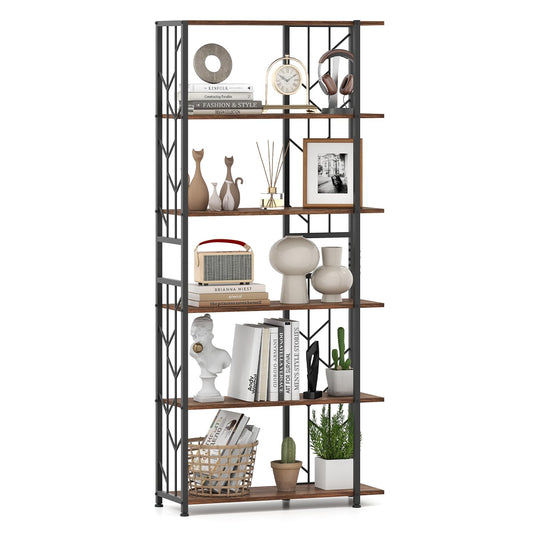 6-Tier Modern Geometric Bookcase with Heavy-duty Metal Frame for Study
