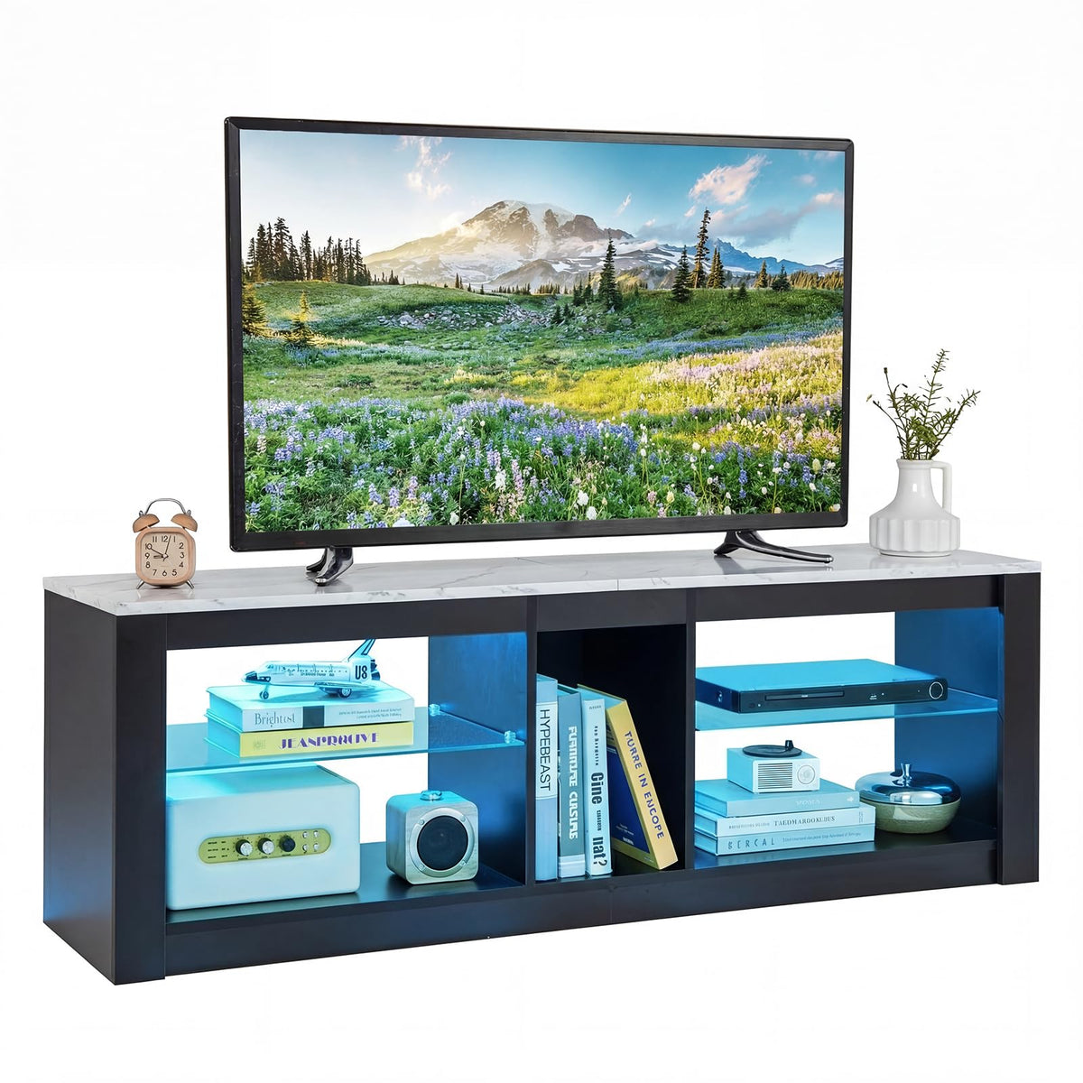 LED TV Stand for 65 Inch TVs, Wooden TV Cabinet Media Entertainment Center