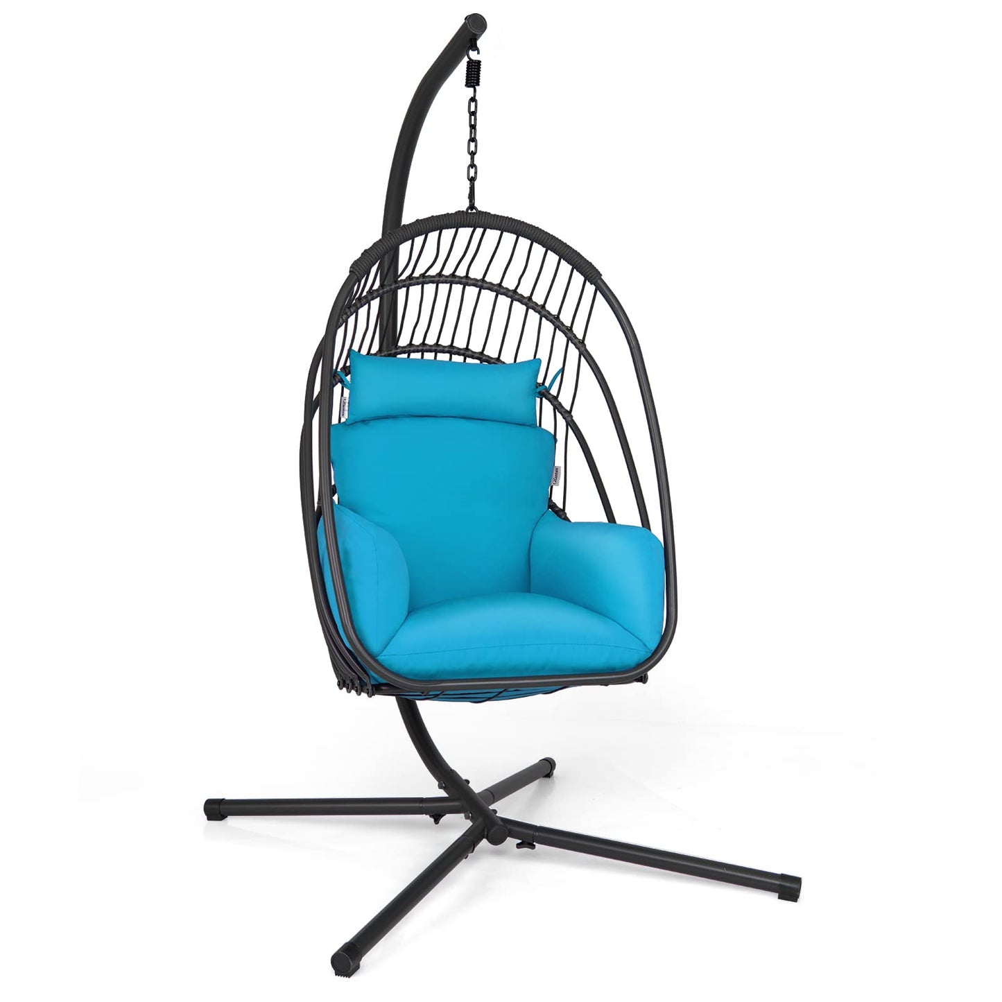 Foldable Rattan Swing Egg Chair with Stand & Soft Cushion