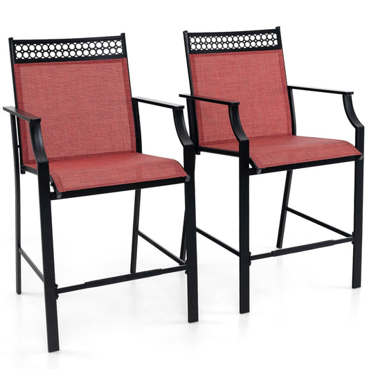 Fabric Outdoor Bar Stools Set of 2 with High Back Armrests & Footrest