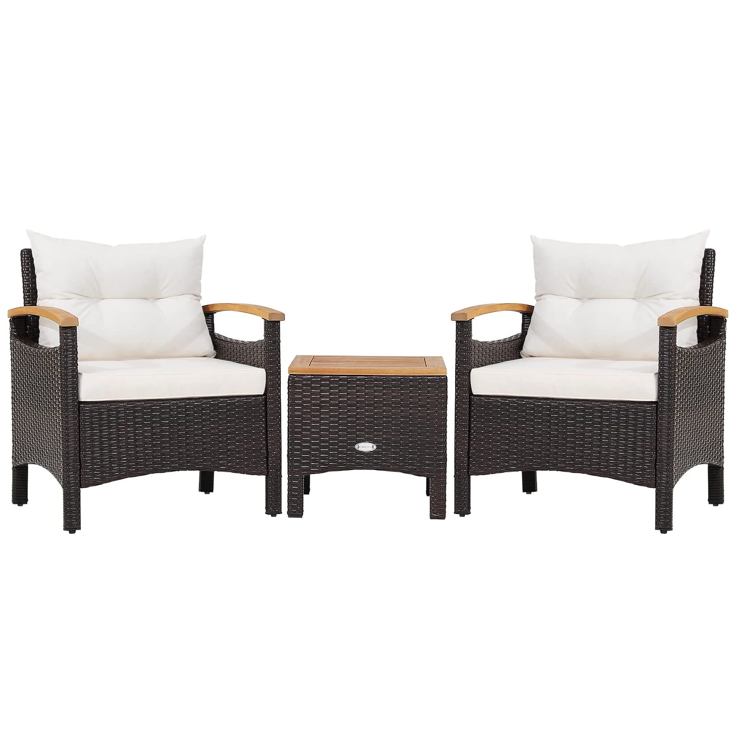 3-Piece Patio Sofa Set Garden Table and Chairs with Cushions