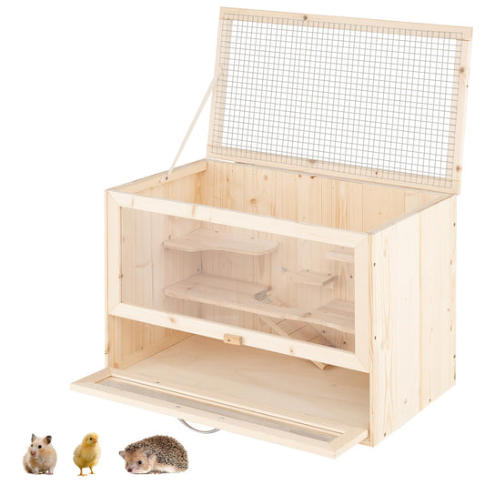 Fir Wood Mouse Habitat Cage with Mesh Flip Roof