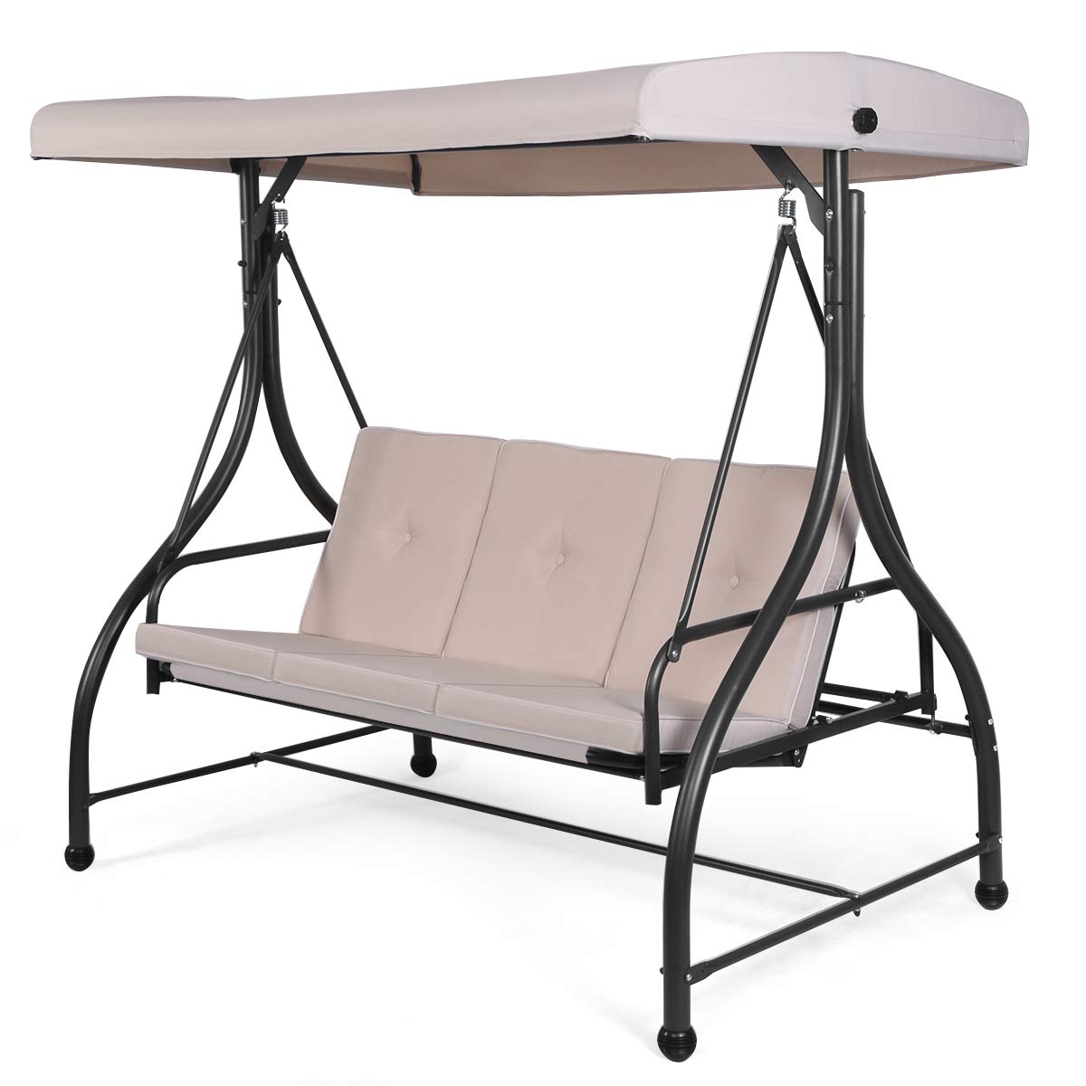 3 Seater Convertible Outdoor Hammock Bench Chair with Adjustable Canopy and Cushions