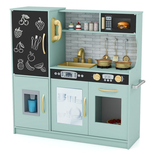 Kids Play Kitchen, Wooden Children Pretend Kitchen with Ice Maker