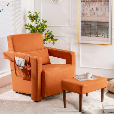 Modern Upholstered Padded Accent Chair with Footstool and Lumbar Pillow