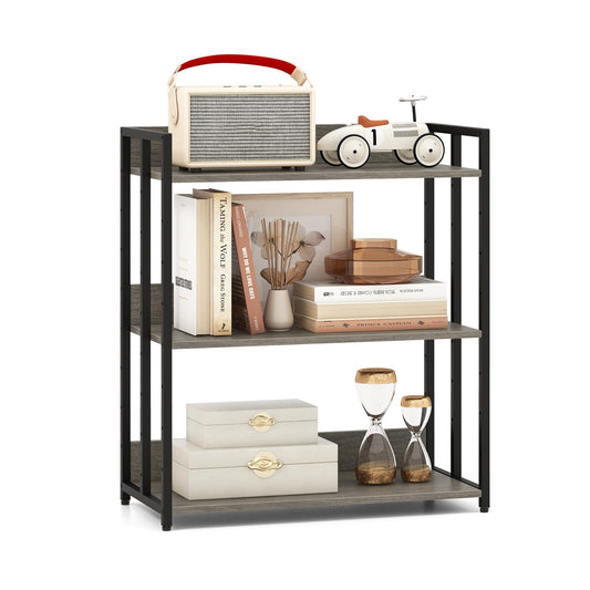 3 Tier Bookshelf with Adjustable Shelves and Metal Frame