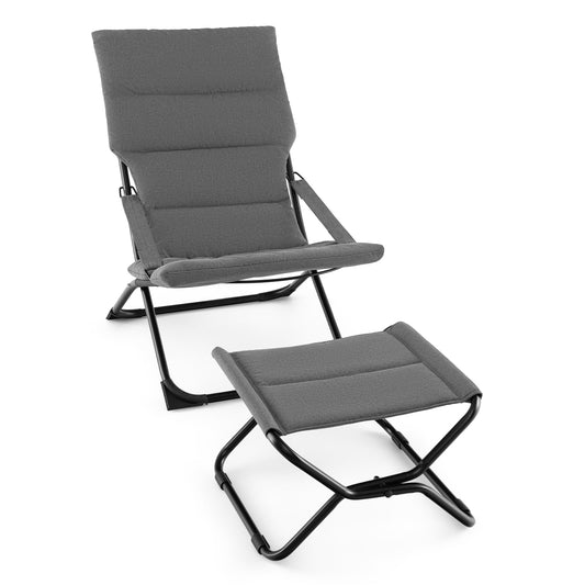 Outdoor Portable Lounge Chair with Footrest & Removable Cushion