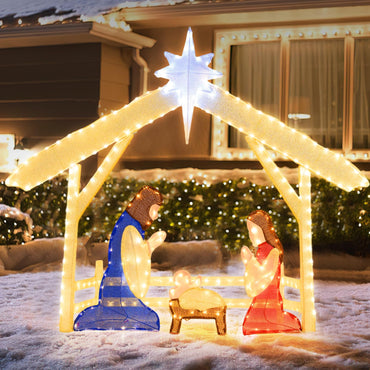 Pre-lit Christmas Holy Family Set with 272 Warm and Cold White LED Lights