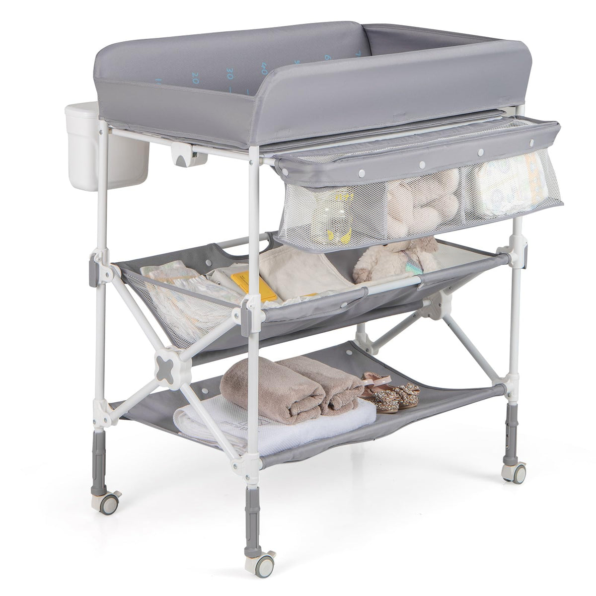 Foldable Baby Changing Table with Wheels and Adjustable Height