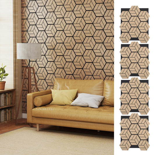 4 Pack Acoustic Panels for Walls Sound Absorbing Panel with 9 Hexagonal Wooden Boards