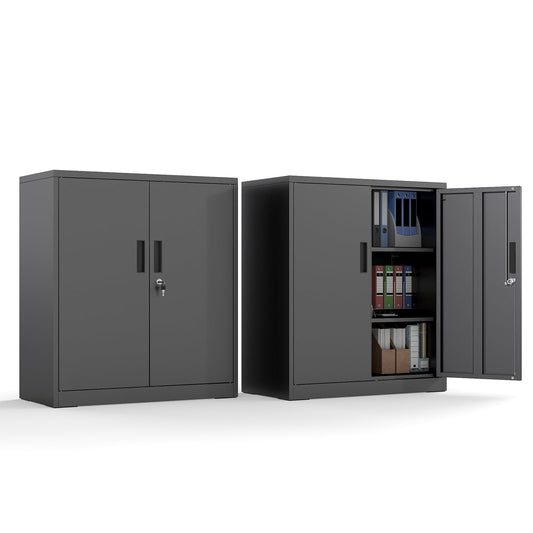 Metal Storage Cabinet, 180CM Steel Tall Cupboard with 2 Lockable Doors & 2/4 Adjustable Shelves