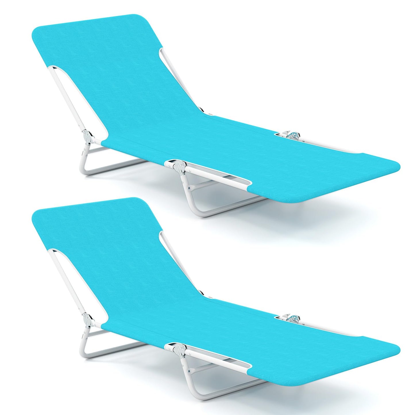 2 Pieces Outdoor Folding Chaise Lounge Portable Sun Tanning Chair Camping Cot