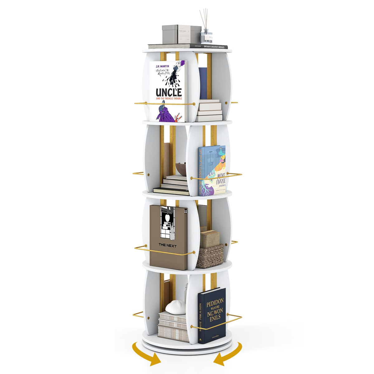 2/3/4-Tier Rotating Bookshelf Tower with Display Stands